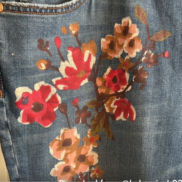 Floral Embroidered Blue Jeans - Picture 3 of 4